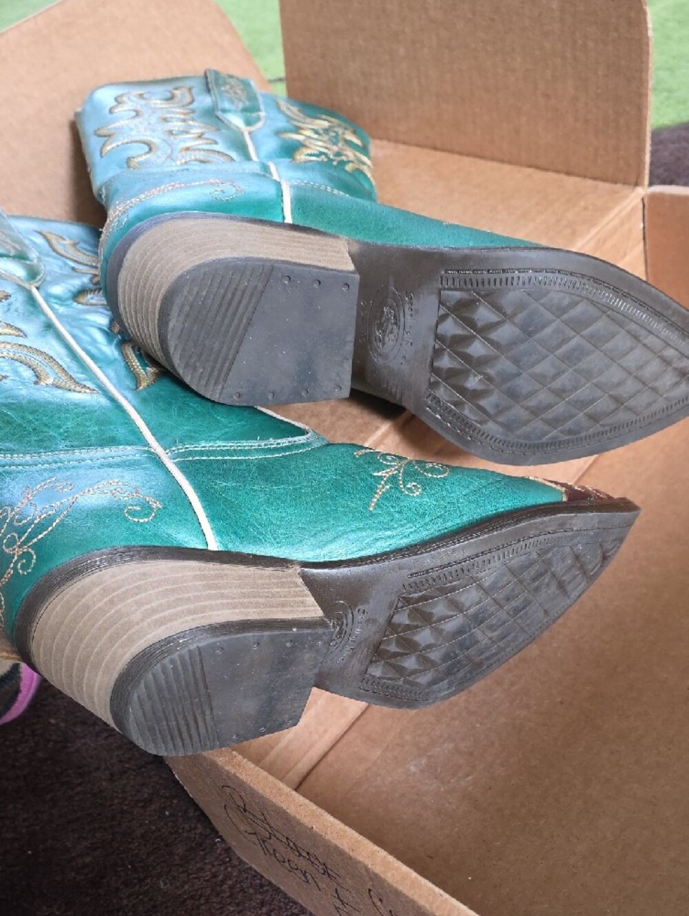 Turquoise Embroidered Western Heeled Boots - Picture 2 of 9